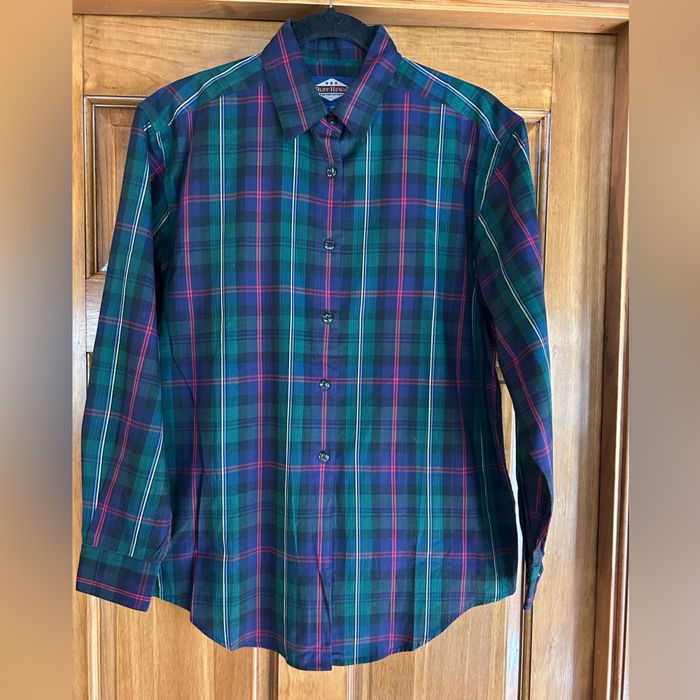 Ruff Hewn Women's Plaid Button-Down Shirt - Green and Blue